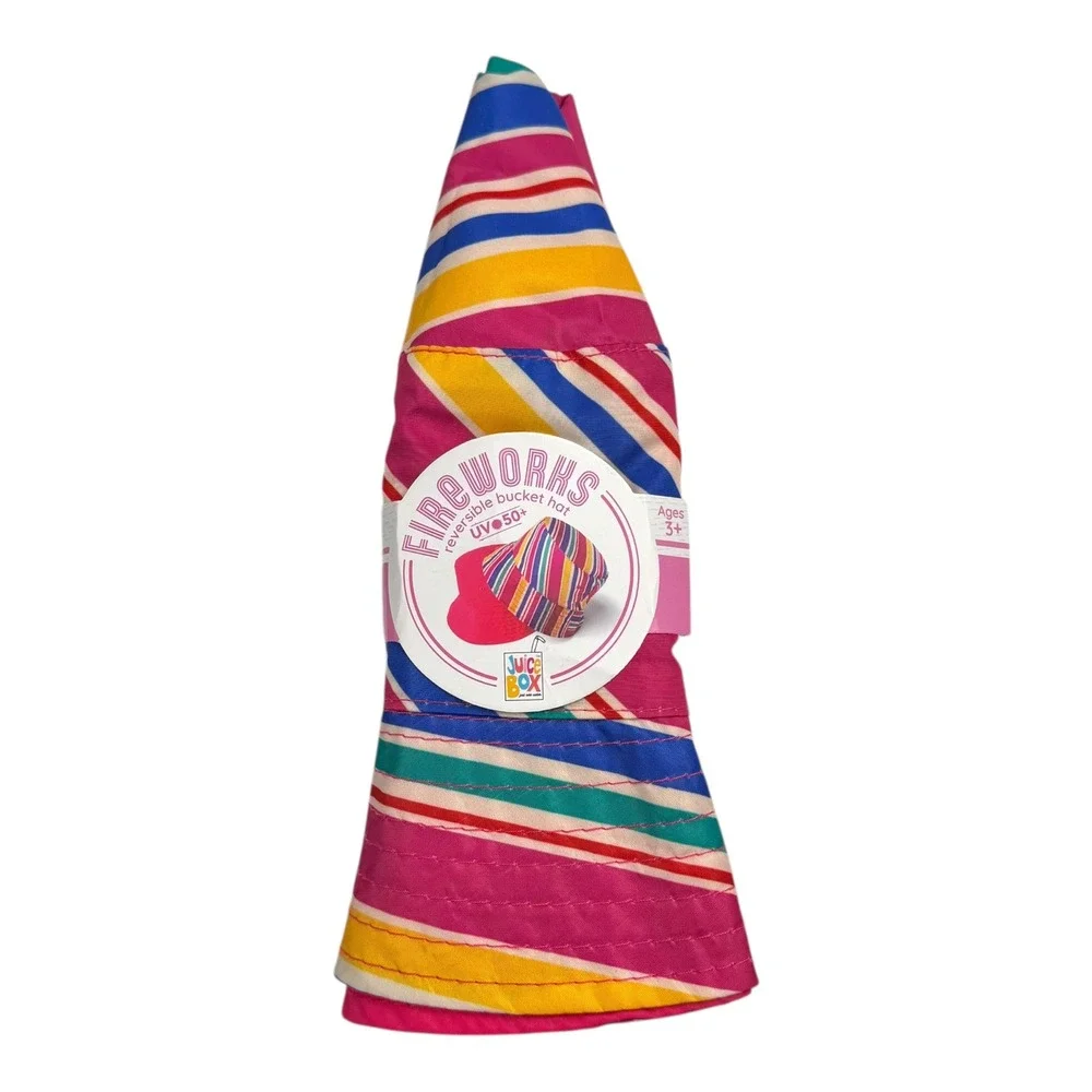 Juice Box Fireworks Bucket Hat Reversible Stripe UV50+ Ages‎ 3+ Kids Beach B20Q